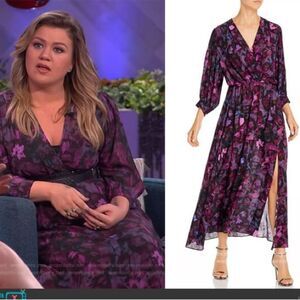 Ever After Women’s Size Large Fit Flare Maxi Dress Navy Blue Floral Long Sleeve